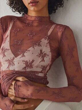 Women's Sheer Lace Long Sleeve Top in Dusty Rose- New Arrival!!